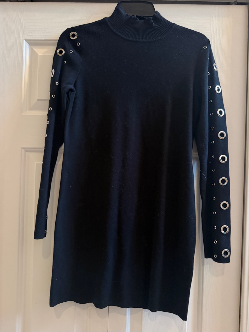 NWT Inc Black Eyelet-Detail Mock Turtleneck Sweater Size Small